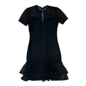 $870 Carolina Herrera 4 Silk Mini Dress Black Dropwaist Ruffles Polka Dot Tulle